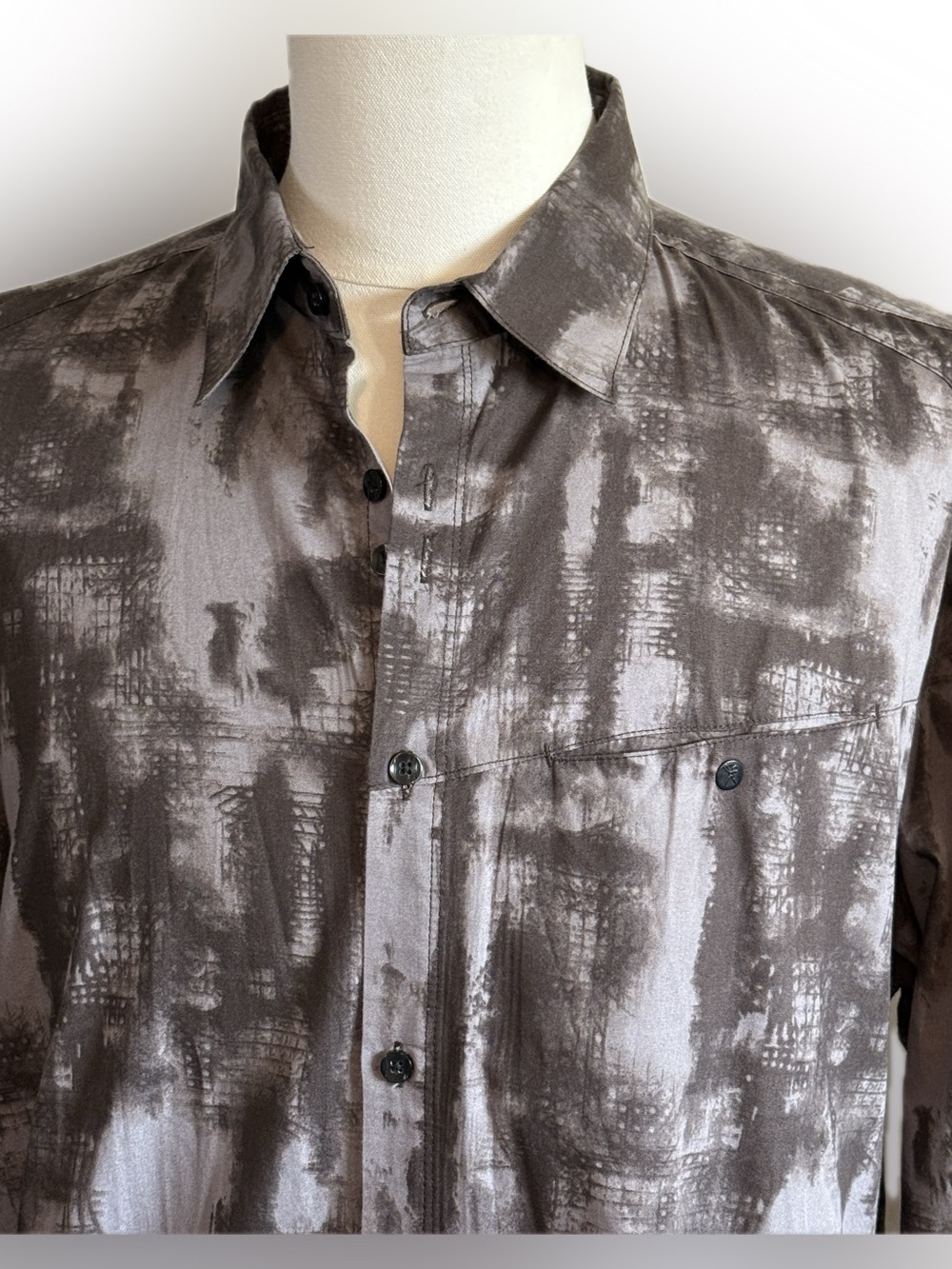 Marc Ecko Brown Abstract Print Button Up Shirt Casual Long Sleeve. Size XL